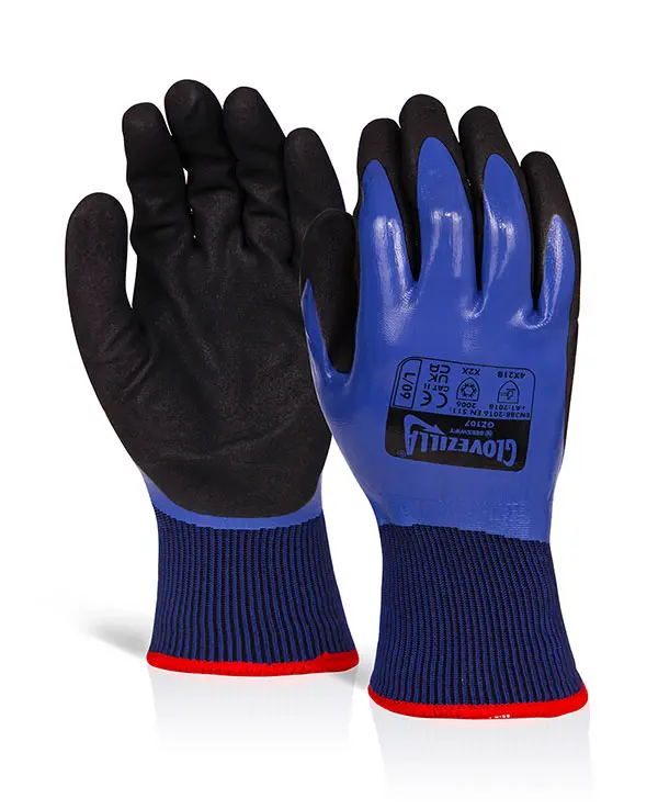 Glovezilla mėlynos vandeniui atsparios termo pirštinės su nitrilo danga