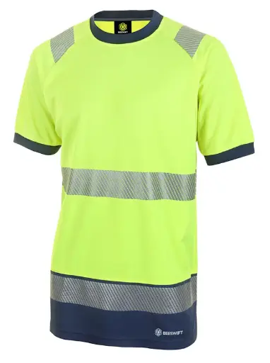 BEESWIFT Hi-Vis Two-Tone S/S T-Shirt – Geltonai / tamsiai mėlyni trumpomis rankovėmis marškinėliai su aukšto matomumo atspindžiais 2 klasė