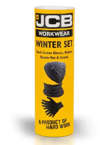 [D+ZH] JCB WINTER SET – Žiemos rinkinys su kepure, darbo pirštinėmis ir daugiafunkciu šaliku (snoodu)